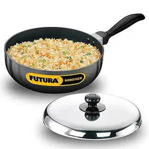 Hawkins Futura Nonstick All-Purpose Pan with Stainless Steel Lid Capacity 2.5 Litre Diameter 22 cm Thickness 3.25 mm Black (NAP25)