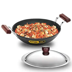 Hawkins Futura Hard Anodised Induction Compatible Deep-Fry Pan (Flat Bottom) with Stainless Steel Lid Capacity 2.5 Litre Diameter 26 cm Thickness 4.06 mm Black (IAD25S)