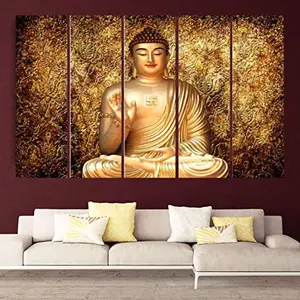 kyara arts wood framed Buddha wall painting with frame multicolour 30inch x 50 inch set of 5