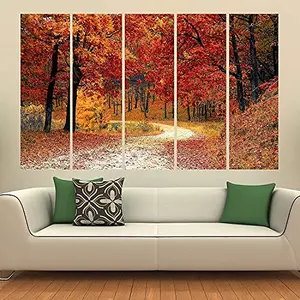 Kyara arts Multiple Frames Beautiful Forest View Nature Wall Painting for Living Room Bedroom Office Hotels Drawing Room Wooden Framed Digital Painting (50inch x 30inch