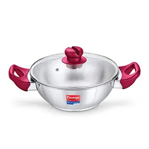 Prestige Platina Popular Stainless Steel Gas and Induction Compatible Kadai with Glass Lid 260 mm