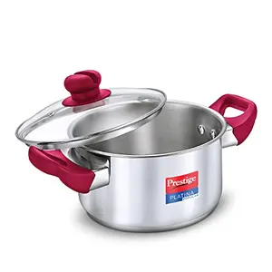 Prestige Platina Popular Stainless Steel Gas and Induction Compatible Casserole with Glass Lid 260 mm 7.25 Litre