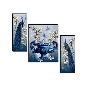 SAF Set of 3 Preety flower pot with couple peacock wall painting home dÃ©cor items paintings for living room with frame wall dÃ©cor painting 12 inch X 18 inch SAF-JM31070