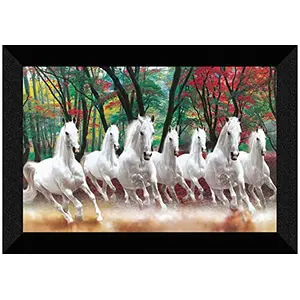 SAF 7 Running Horses Nature UV Teatured Digital Reprint Framed Painting (11 inch X 14 inch) SANFK56