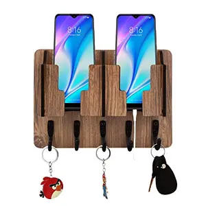 Sehaz Artworks Wooden Mobile Holder for Wall | Key Holder for Home Wall Stylish | Key Stand | Key Hanger | Key Chain Holders for Wall (5 Hooks Beige)