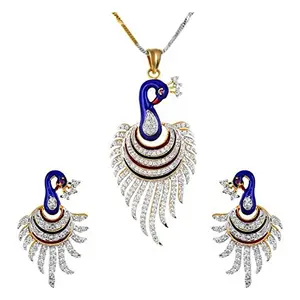 YouBella Jewellery CZ Designer Peacock Pendant Set with Chain