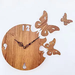Brown Wall Clocks for Bedroom | Wall Clock for Living Room | Designer Wooden Butterfly Clocks for Home/Wall Decor 10 Inch by Sehaz Artworks
