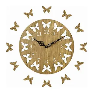 Brown Wall Clocks for Bedroom | Wall Clock for Living Room | Designer Wooden Butterflies Clocks for Home/Wall Decor 10 Inch by Sehaz Artworks