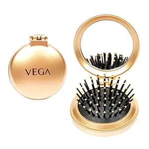 VEGA Compact Hair Brush with Foldable Mirror (R2-FM) Color may vary