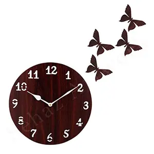 Brown Wall Clocks for Bedroom | Wall Clock for Living Room | Designer Wooden Butterflies Clocks for Home/Wall Decor 10 Inch by Sehaz Artworks