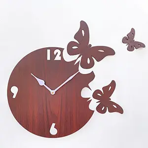 Brown Wall Clocks for Bedroom | Wall Clock for Living Room | Designer Wooden Butterfly Clocks for Home/Wall Decor 10 Inch by Sehaz Artworks