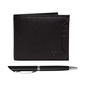 WILDHORN Black Leather Wallet & Pen Combo for Men I Gift Hamper