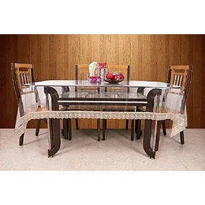 Kuber Industries PVC 6 Seater Transparent Dining Table Cover - Gold