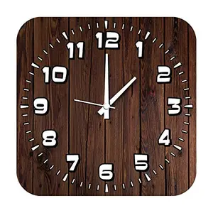 Kartik Digital Wooden Printed Designer Square Wall Clock Without Glass Brown 11X11 Inches