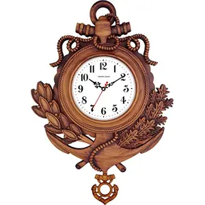 Dinine Craft Plastic Pendulam Wall Clock for Home (L Brown)