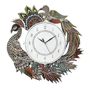 CAPIO ART Wooden Antique Vintage Wall Clock Peacock Birds Handpainted for Home Wall Decor Round Handmade for Bedroom Office and Home Decor (Black)