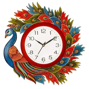 Harmoso Home Decor Hand Painted Wooden Traditional Wall Clock (Multicolor Standard Size 33 cm X 33 cm)