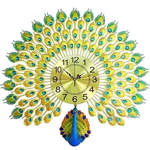 KRETIX Metal Peacock Decorative Luxury Farmhouse Birds Theme Wall Clock (Peacock_Wall_Clock_32)