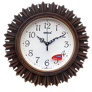 Oreva AQ 6197 Plastic Wooden Look Designer Wall Clock (32.5 x 32.5 x 4.8 cm) Brown