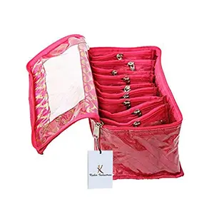 Kuber Industries Cotton Jewellery Box (Pink 10 Pouch)