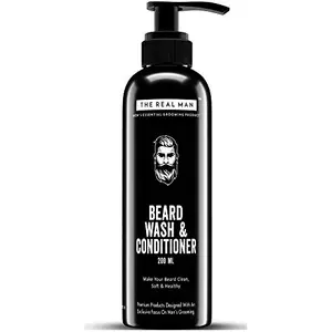 THE REAL MAN Beard Wash & Conditioner(200ML). Cleans and Conditions with Extracts of Aloe Vera | Tulsi | Neem Leaf | Licorice.