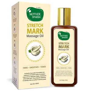 Mother Sparsh Stretch Mark Massage Oil with Peepal Leaf Kachur Jiwanti & Coconut | Lightens Stretch Marks | Tones & Firms Skin | Non Sticky Formulation - 100ml