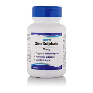 Healthvit Zinc Sulphate 50mg | for Supports A Healthy Immune System Healthy Skin Supports Cell Growth Antioxidant Supplement - 60 Tablets