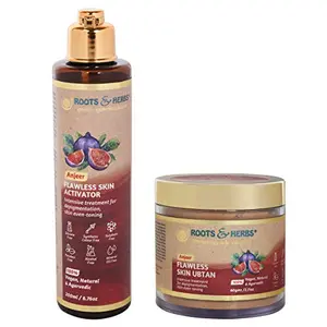 ROOTS AND HERBS  Roots & Herbs Ayurvedic Natural Treatment 100% Vegan Anjeer Anti Pigmentation Kit Skin Face Ubtan & Activator Kit 60 gm + 200 ML