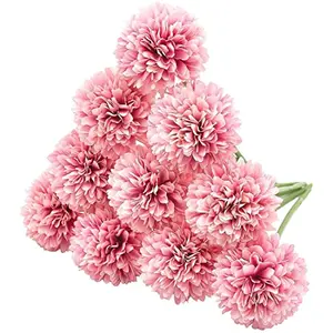 SATYAM KRAFT 5 Pcs Artificial Chrysanthemum Ball Hydrangea Flower Stick for Home Office Bedroom Balcony Living Room Decoration and Craft - (Pink Color) (Pack of 5) (Without vase)