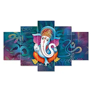 Saumic Craft Ganesha Ganesh Ji Religious Framed Wall Paintings For Home Decorations  Living Room  Hall  Office  Gifting  Big Size (Multicolor 75 X 43 cm) NNG1 - Set of 5