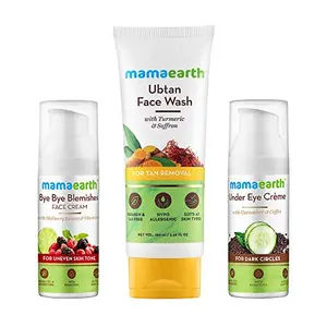 Mamaearth Complete Skin Glow Kit (Pigmentation & Blemish Removal Face Cream 30ml + Ubtan Face Wash for Dry Skin 100ml + Under Eye Cream 50ml)