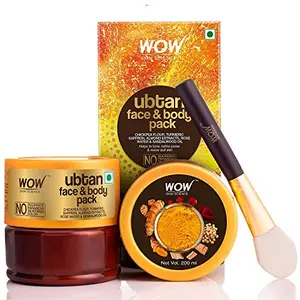 WOW Skin Science Ubtan Face Pack For Tan Removal And Skin Brightening - With Chickpea Flour Almond Saffron & Turmeric Extracts - No Sulphate Parabens Silicones & Colour 200 ml