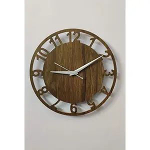 MELANA Round Wheel Shape MDF Wooden Wall Clock Attractive Design Clock (Brown 12 inch )