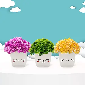 Amputive Artificial Plants with Emoji Pot for Living Room Home Decor & Decoration Item (Design 1)