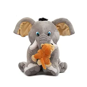 HUG 'n' FEEL SOFT TOYS Elephant soft toys Baby toys Kids toy Soft toy Toy for girl birthday gift for girl/boys(Elephant with Monkey Grey)