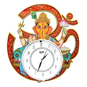 TOWN CRAFTS Om Ganesh Wall Clock for Home Living Room Stylish (Peacock 14x14 Inches Wood Clock)