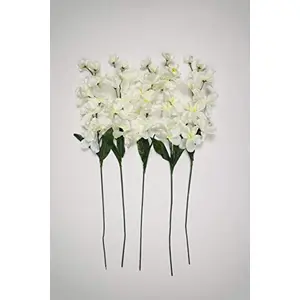 PolliNation Stunning Orchid Artificial Flowers for Home Decoration(White Pack of 5)