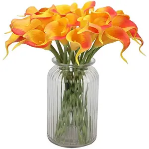 SATYAM KRAFT Artificial Foam Lily Flower Sticks for Home Decoration and Craft (Yellow/Orange Shade 10 Sticks )