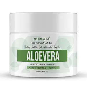 AromaMusk 100% Pure and Natural Aloe Vera Gel For Healthy Skin Face & Hair 100gm (No Alcohol Chemical & Paraben Free)