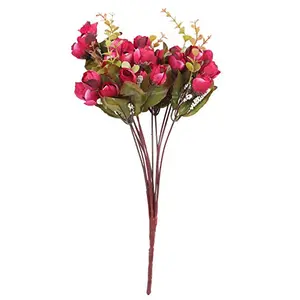 Fourwalls Artificial Decorative Mini Rose Flower Bunches (40 cm Tall 12 Branches Maroon)