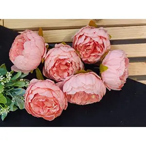 SATYAM KRAFT 8 cm Artificial Head Rose Flowers for Home Decoration and Craft (Light Pink 6 Pieces)