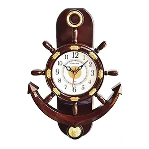 Click n ship Pendulum Plastic Wall Clock for Home (Size 36cm 27cm 7cm) (Brown Small) (Brown)
