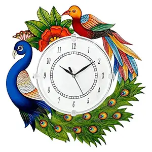 Divine Crafts Birds theme Wooden Wall Clock for Home (Multicolour 13*14 Inches)
