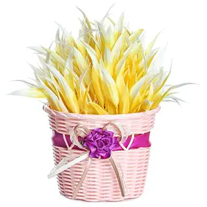 CAAJIB Decor's Imported Artificial Long Yellow & White Slim Leaves with Pink Pot | Fire Retardant & UV Protected Plant for Home Washroom and Office Decor