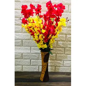 VTMT PetalshueÂ® Artificial Red & Yellow Blossom Flower Bunch for Home Decor Office | Artificial Flower Bunches for Vases (18 Sticks 45 cm)