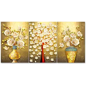 Rangoli Print Flower MDF Wood Reprint Painting for Home Decoration Unique 12 inch or 18 inch Each Size Painting Set of 3 Multicolor Floral