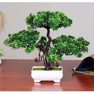 DecoratingLives Artificial Bonsai with Plastic Pot (Green 1 Piece)
