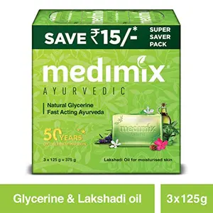 Medimix Ayurvedic Natural Glycerine Bathing Bar 125 g (Pack of 3)