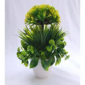 Discount4product Soft Plastic Artificial Flower with Pot (25 cm x 15 cm x 25 cm Yellow and Green)