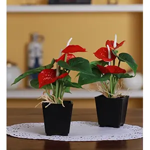 FOUR WALLS Fourwalls Artificial Anthurium Flowers in a Plastic Vase (20 cm Red Set of 2)